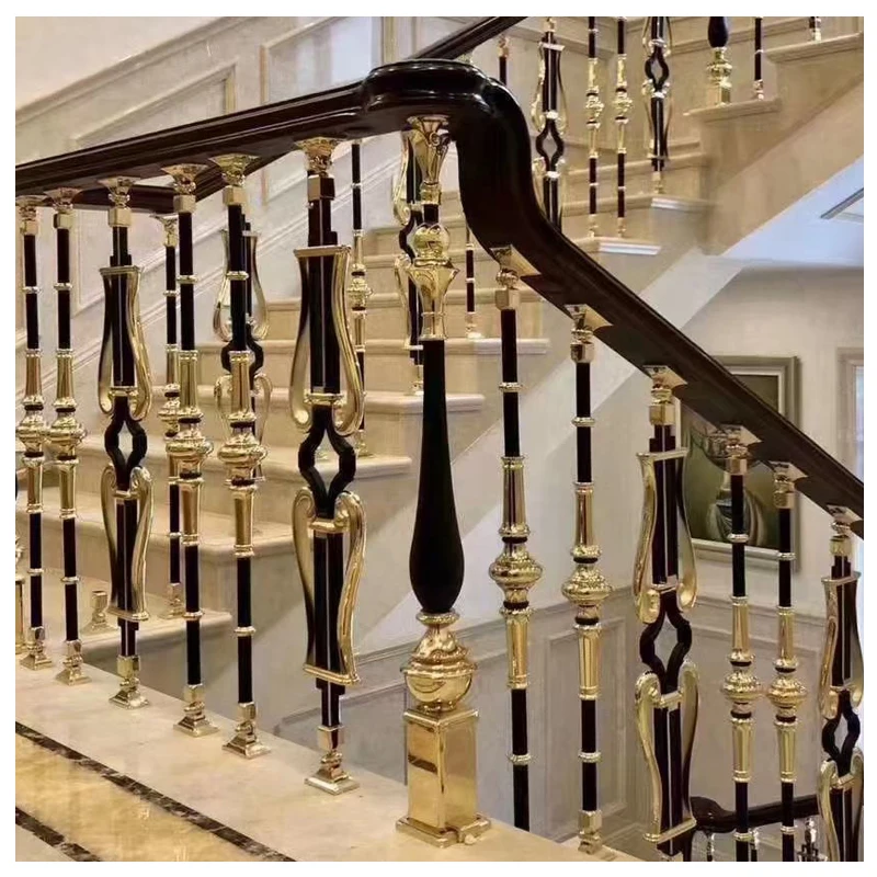 New design interior stair railing aluminum railing with solid wood handrail for villa