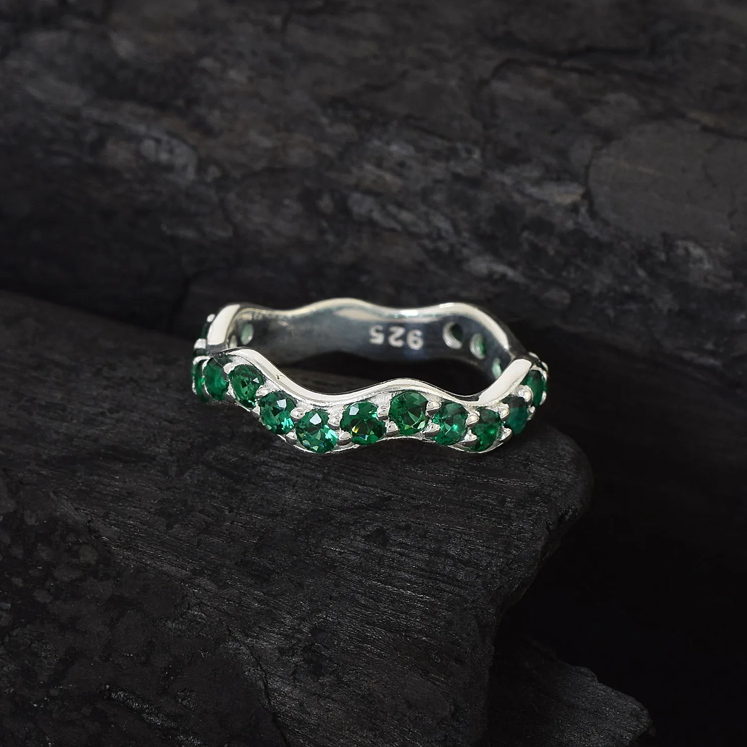 Branded Eternity Band 925 Sterling Silver Ring Gemstone Chrome Diopside Gemstone Micro Paved  Ring Fine Jewelry For Women