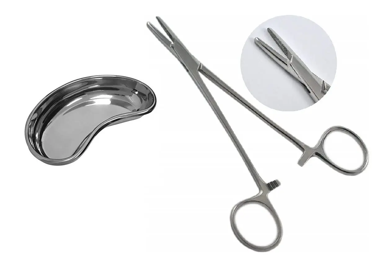 Stainless steel Needle Holder Adson Forceps Iris Scissor With Kidney Tray 4Pcs set high quality in low price supplier from PK