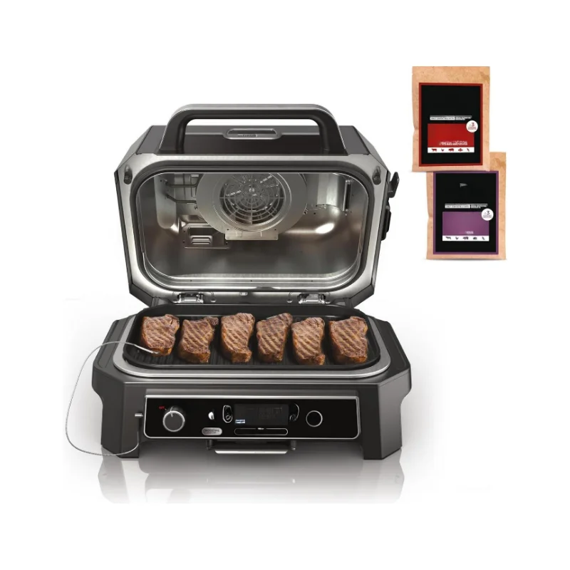 FACTORY PRICE Woodfire Outdoor Grill Smoker, Thermometer Master Grill, Outdoor Air Fryer, Portable, Electric Grill, Dark Grey