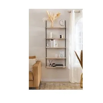 Classic Style Storage Rack & Shelving Units Handmade Wall Decorative Iron & MDF Wall Shelves Matt Black And Natural Color