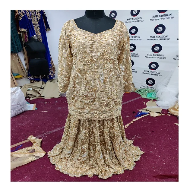 LATEST INDIAN/PAKISTANI BRIDAL FLOOR-LENGTH DRESS FOR WALIMA Embellished DABKA,STONE GLASS BEADS RHINESTONE WORK FOR Wedding