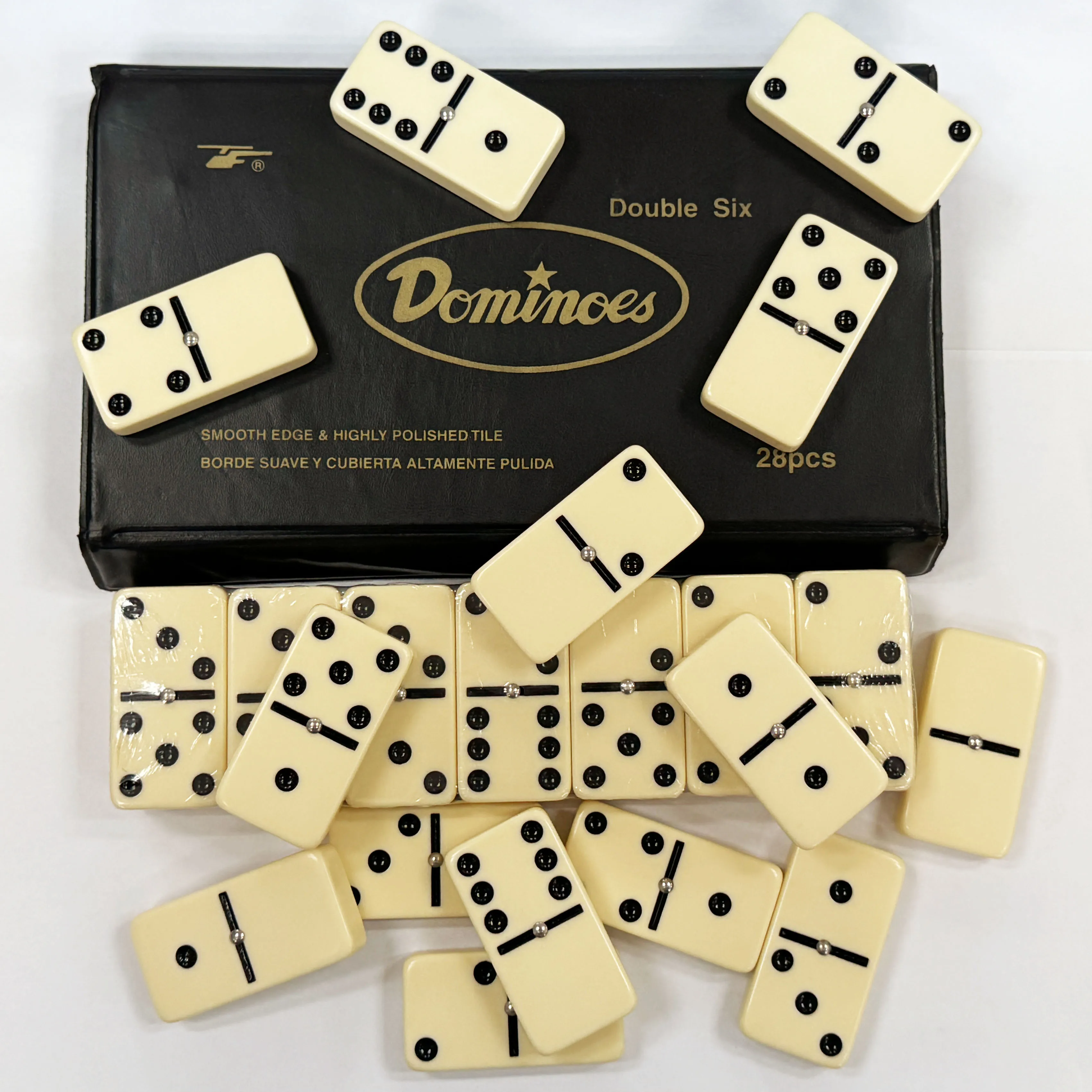 TFB-66XLPV Classic Hot Selling JUMBO size UREA 28-pcs Double Six Domino Game with spnner in vinyl case