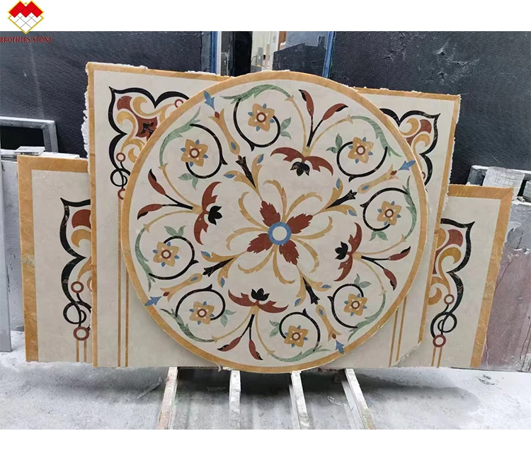 custom made marble carpet whole floor inlay beige marble flooring design classic lobby waterjet marble medallion for home