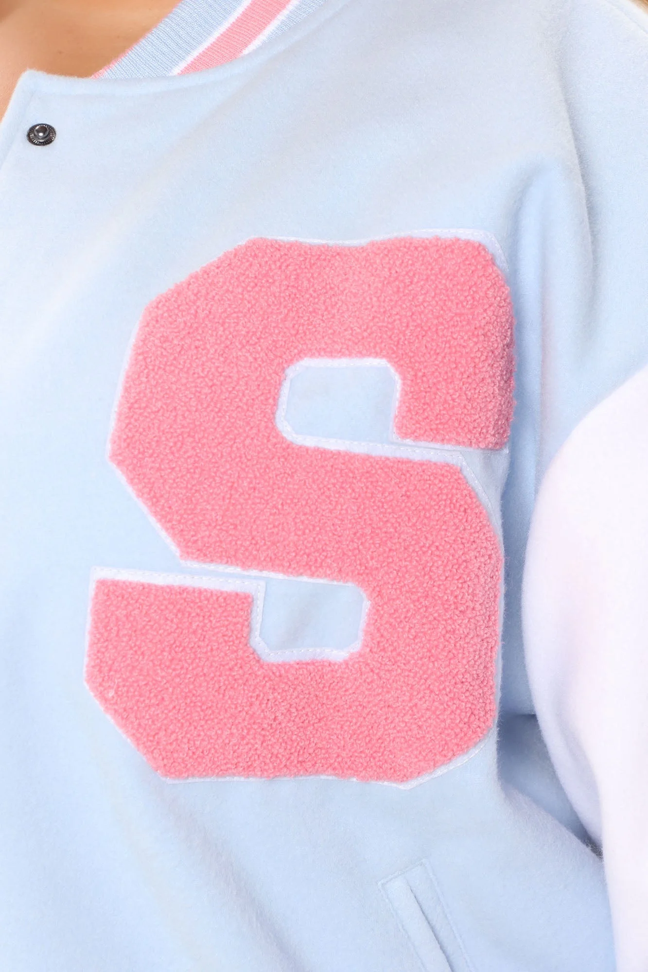 Low MOQ New Arrivals Spring Letters Woman Baseball Jacket Long Coat Casual Pink Varsity Jackets sky Letterman Jacket for Women