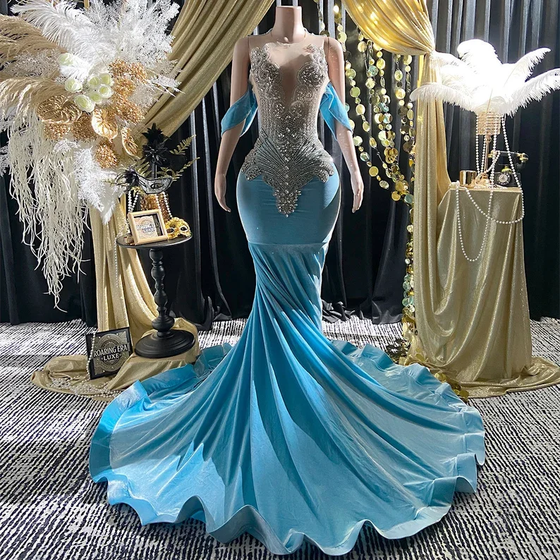 Platinum BLUE Beaded PLUS SZ Gatsby Miss Fisher 1920s flapper beaded party gown wedding dress and embellished dress