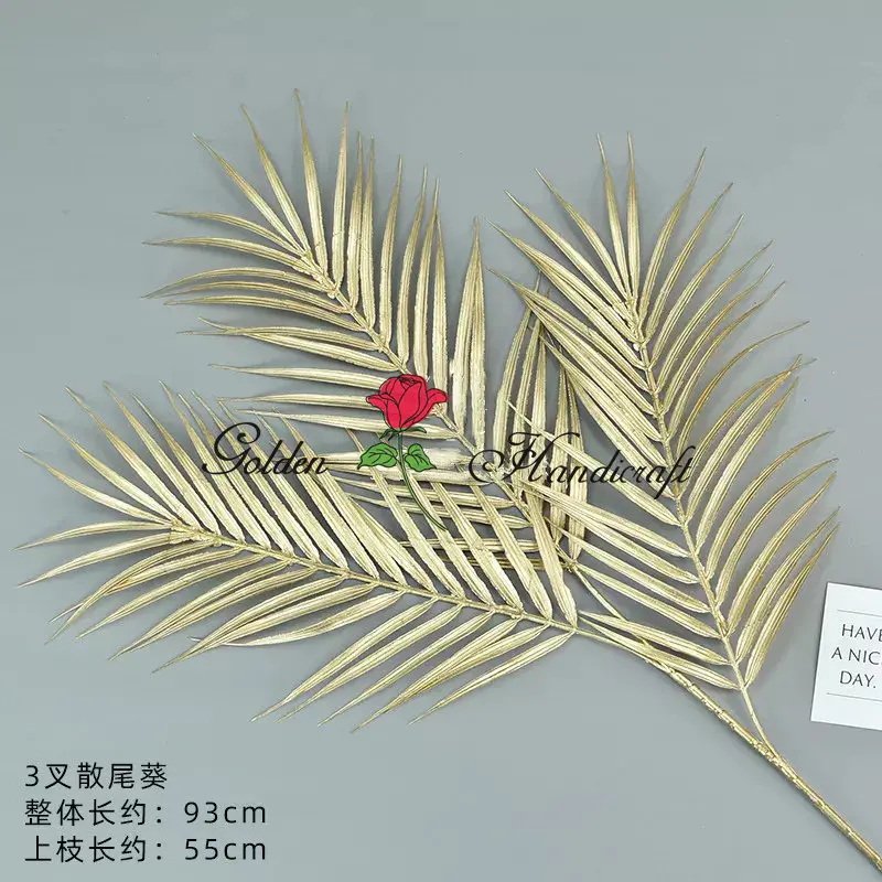 QSLH - E019 Wholesale Gold Plants Branch Hanging Flowers Long Stem Golden Ceiling Hanging Artificial Flowers Wedding Decoration