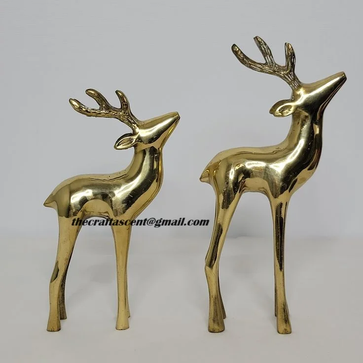 Set of 2 Metal Sculpture Art Animal Sculptures Interior Table Decor Animal Deer Luxury Golden for Decoration Homes and Garden