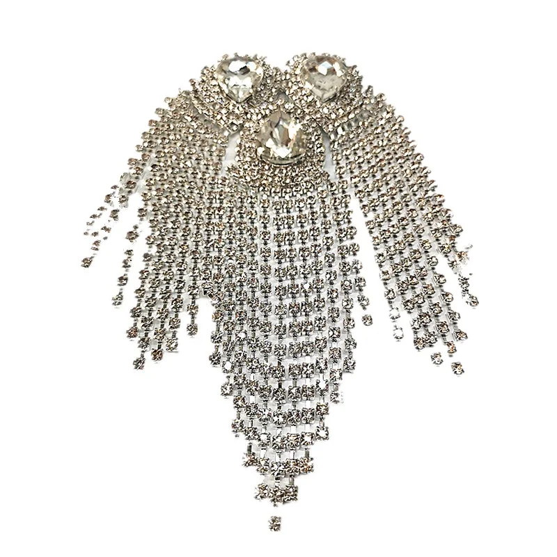 2023 New Design Metal Diamond Chain Welding Diamond Tassel Epaulets Stage Suit Dress Accessories Corsage