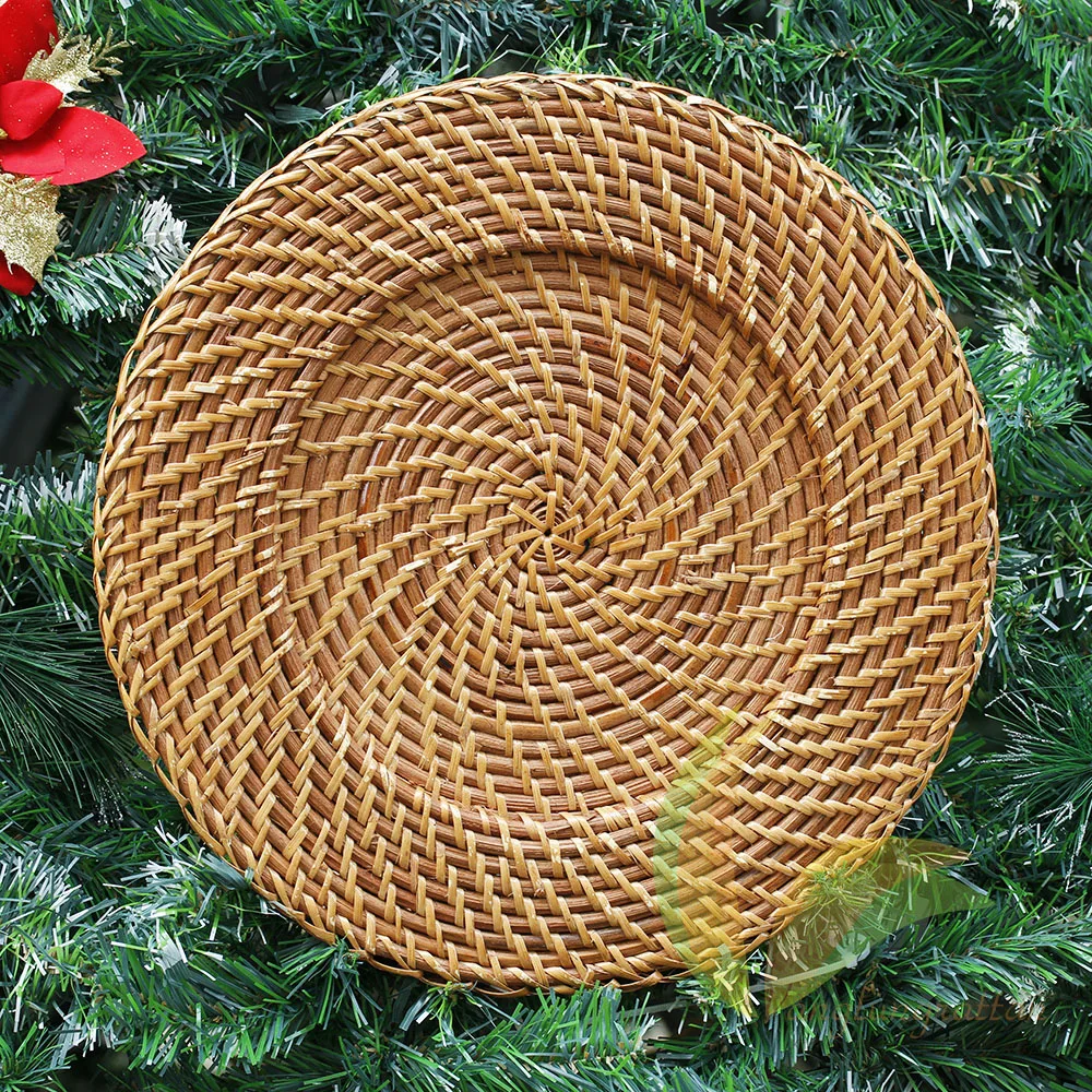 Vietnam Factory Rattan Charger Plate Pad Wicker Bamboo Tableware Brown Wedding Rattan Charger Plates Ready To Ship