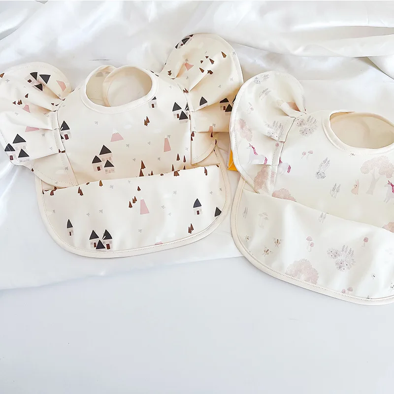 Baby food angel wings models PU waterproof bibs auxiliary food anti-dirty drooling bibs