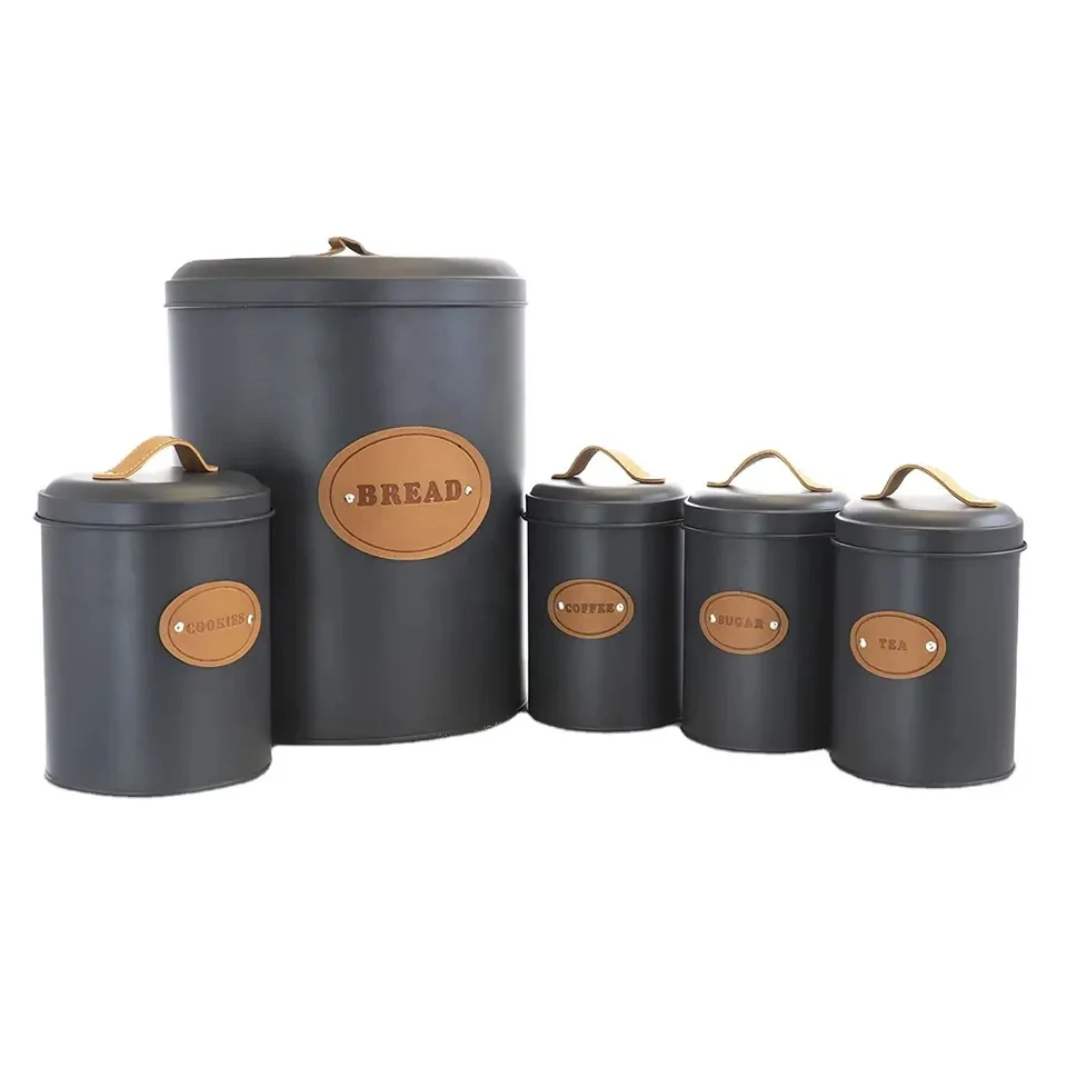 Metal storage canister set food storage container storage box tea sugar coffee canisters with lid