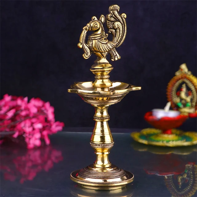 Панчмукхи Павлин латунь Diya индийская религиозная Статуэтка для Puja Hindu Craft подарки Аниме животных Ангел напечатанная металлическая модель