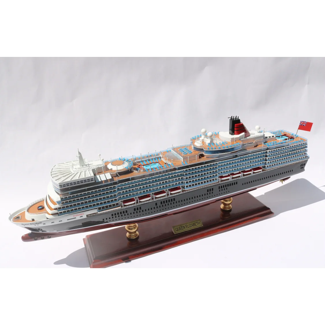 MS QUEEN ELIZABETH CRUISE SHIP MODEL FOR DECORATION - HANDICRAFT MODEL FOR GIFT - WOOD SHIP MODEL WITH DISPLAY STAND