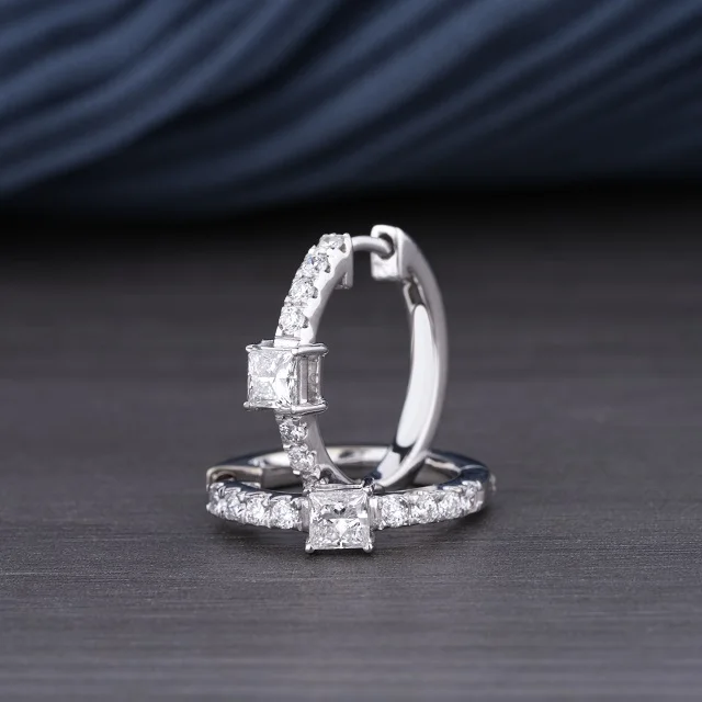 New Arrival Designer Princess Hoop Earring 18Kt White Gold Plated 0.53ct Diamond Stud Set for Wedding Bridal Party or Gift