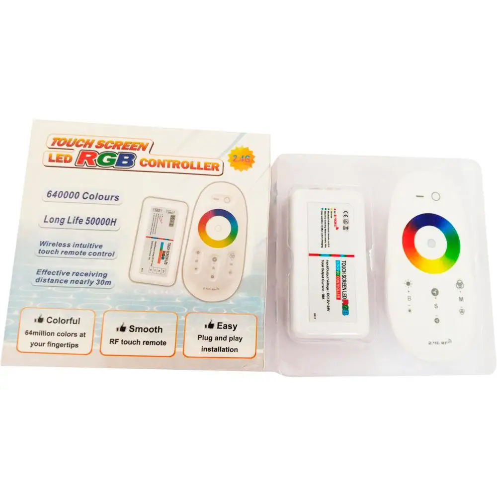 Сенсорный контроллер RGB RF 216W/432W 12v/24v 18A для светодиодной ленты. С белым пультом дистанционного управления.