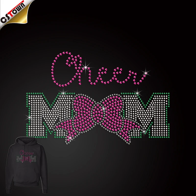 Low Moq Products Rhinestone Heat Transfer Cheer Cheer Mom Iron On Transfers