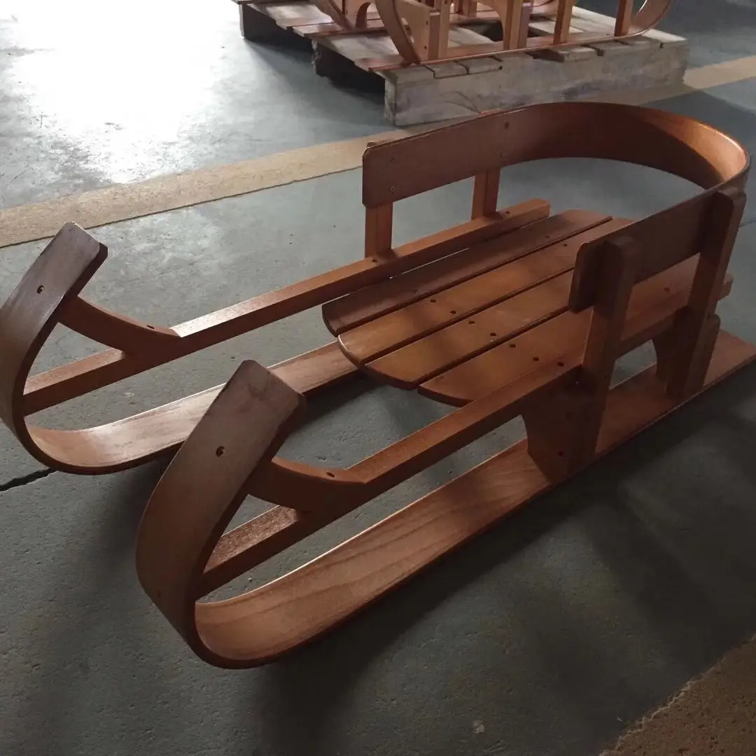 Kids outdoor wooden ice steering skating car bar steering slider pull sled