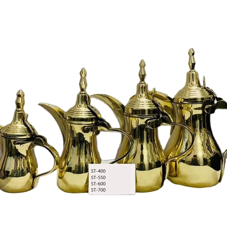 High Quality Brass & Stainless Arabic Dallah Tea Pot & Kettle in Gold and Silver Finishes used for Pouring Tea & Coffee