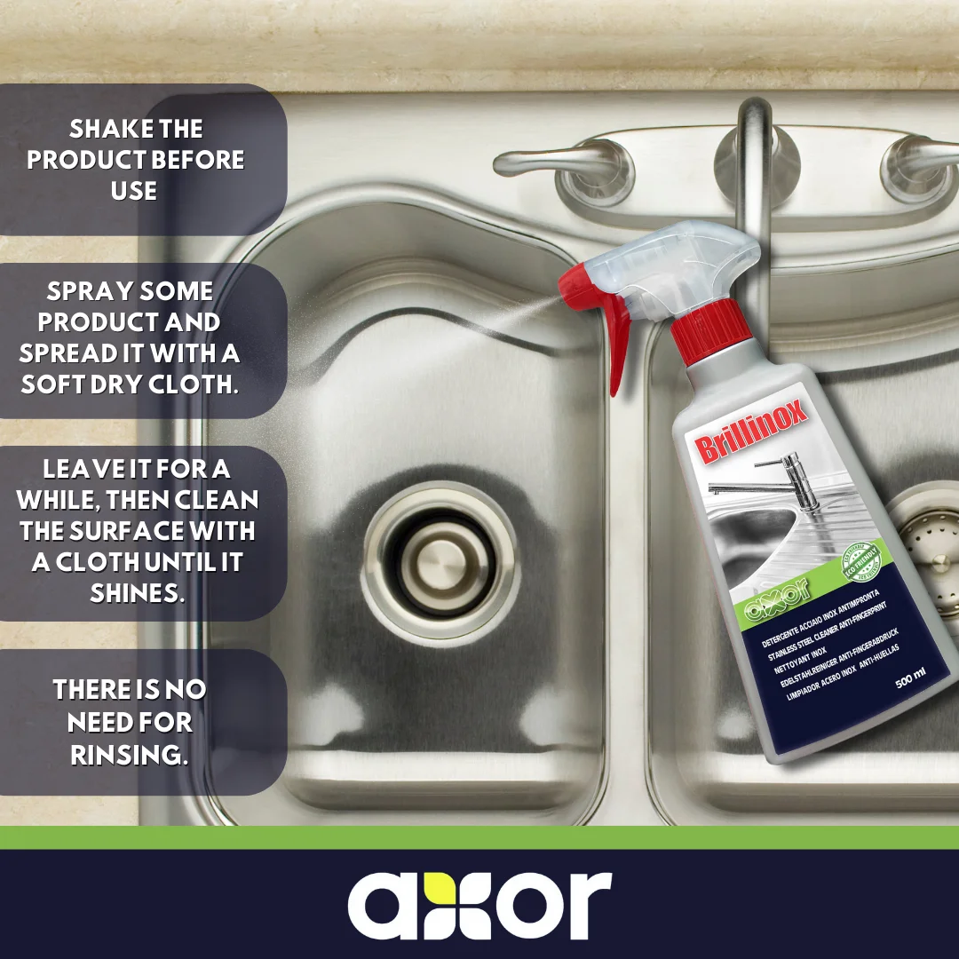 Best Quality BRILLINOX Spray Stainless Steel Cleanser With Anti-Fingerprint Effect No Bacteria 500 ml Made In Italy