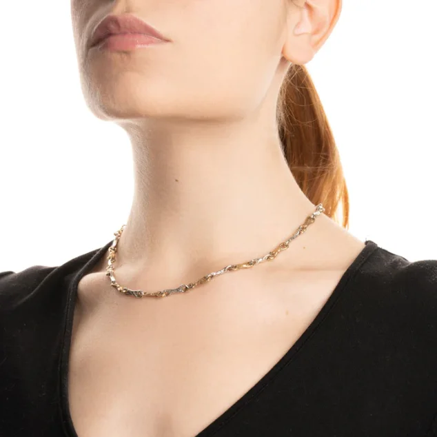 Best quality jewellery made in Italy 925 silver and bronze Unisex eight-bar link necklace T-bar craft closure