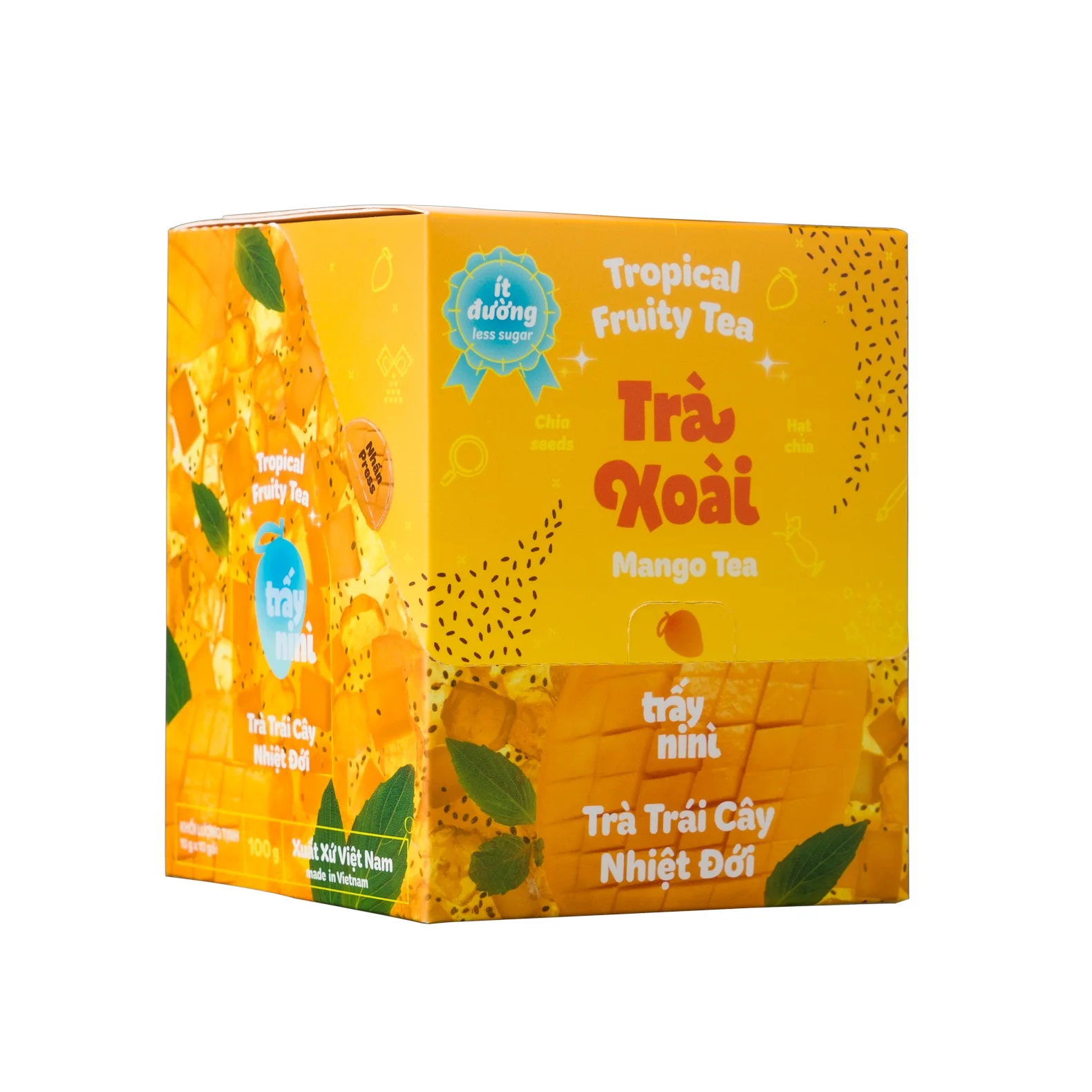 Tropical Fruit Tea MANGO 10 Sachets x 10G per box flavor with Chia Seed from TRAYNINI Brand Vietnam