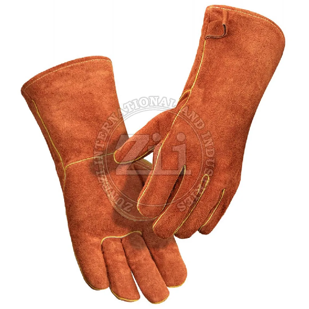 Swelder 14inch Red Economic Flame Retardant Cowhide Leather Welding Gloves for Mig Stove Use Custom Design