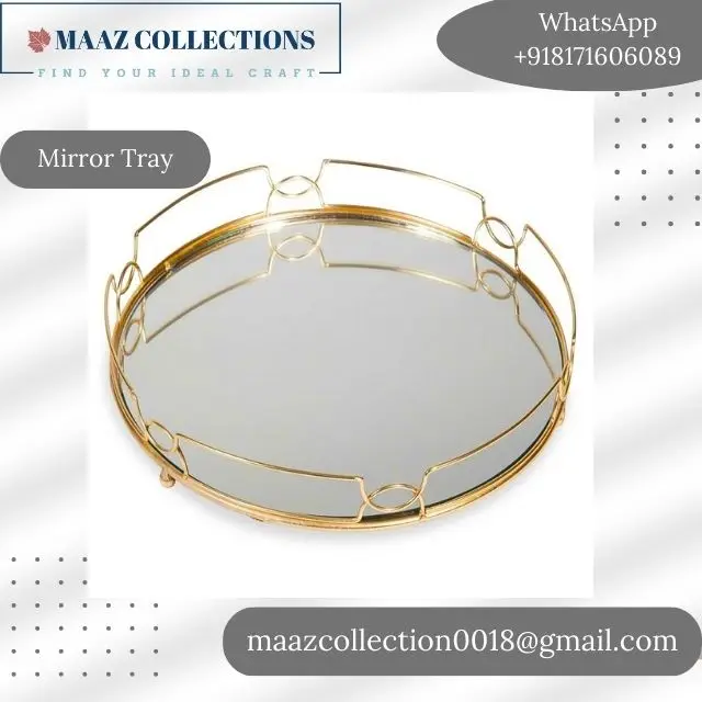 Golden Round Mirrored Tray Serving Tray For Home Decoration and Wedding gifts Makeup Cosmetic Perfume Organizer Tray