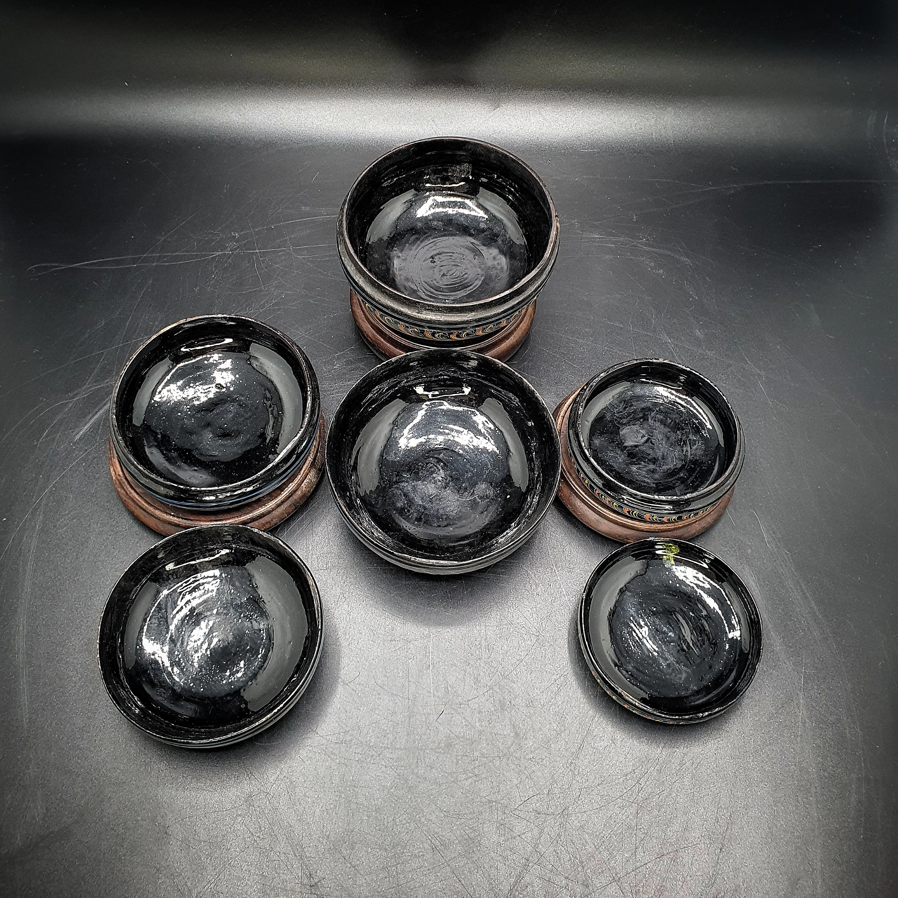 Antique Group Of Myanmar Lacquer Ware Receptacle for betel Round Shape Decorated With Floral Design For Collect Home Decor