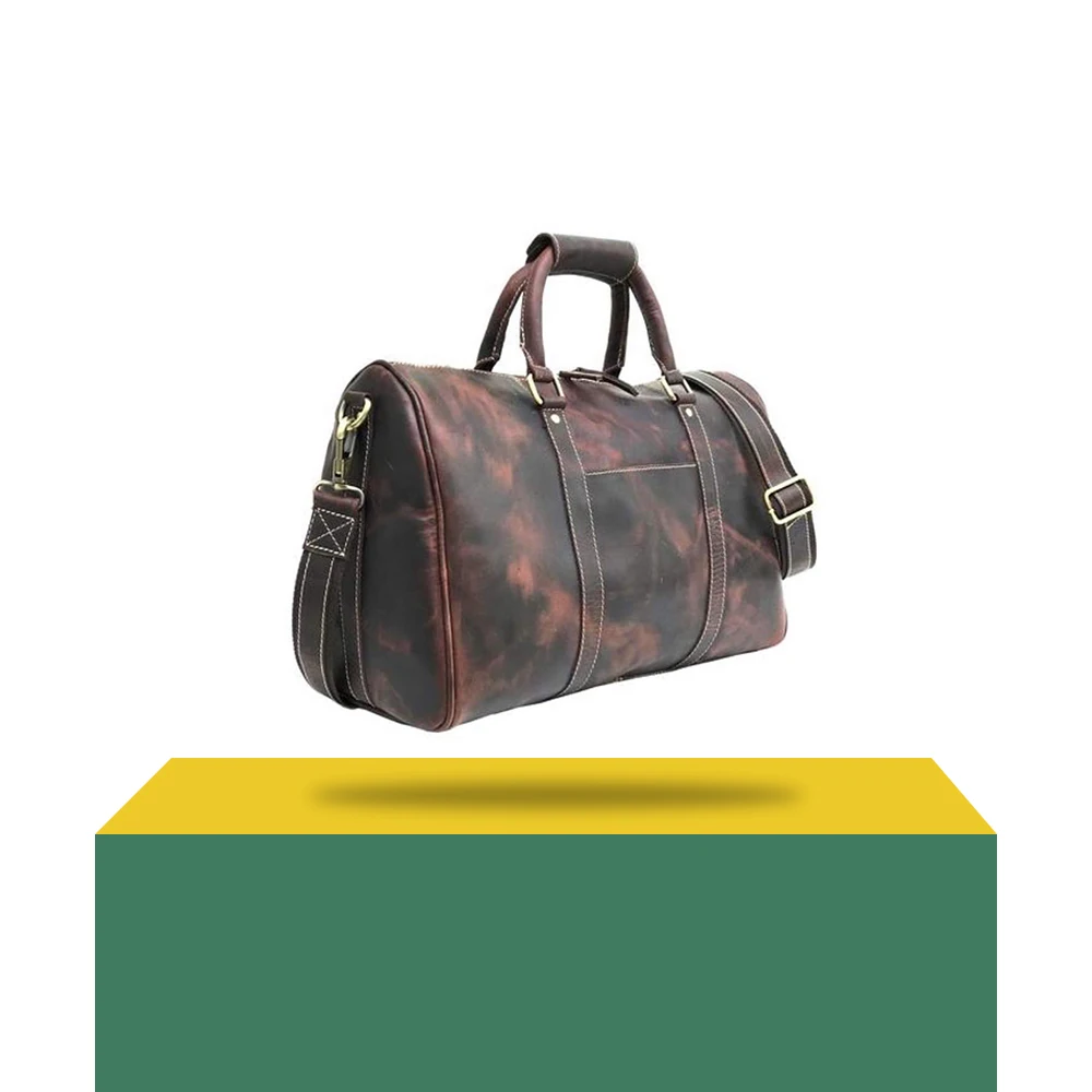 Black Maroon Abstract Pattern 100% Genuine Leather Made Duffle And Travel Bag Buy From Indian Manufacturer