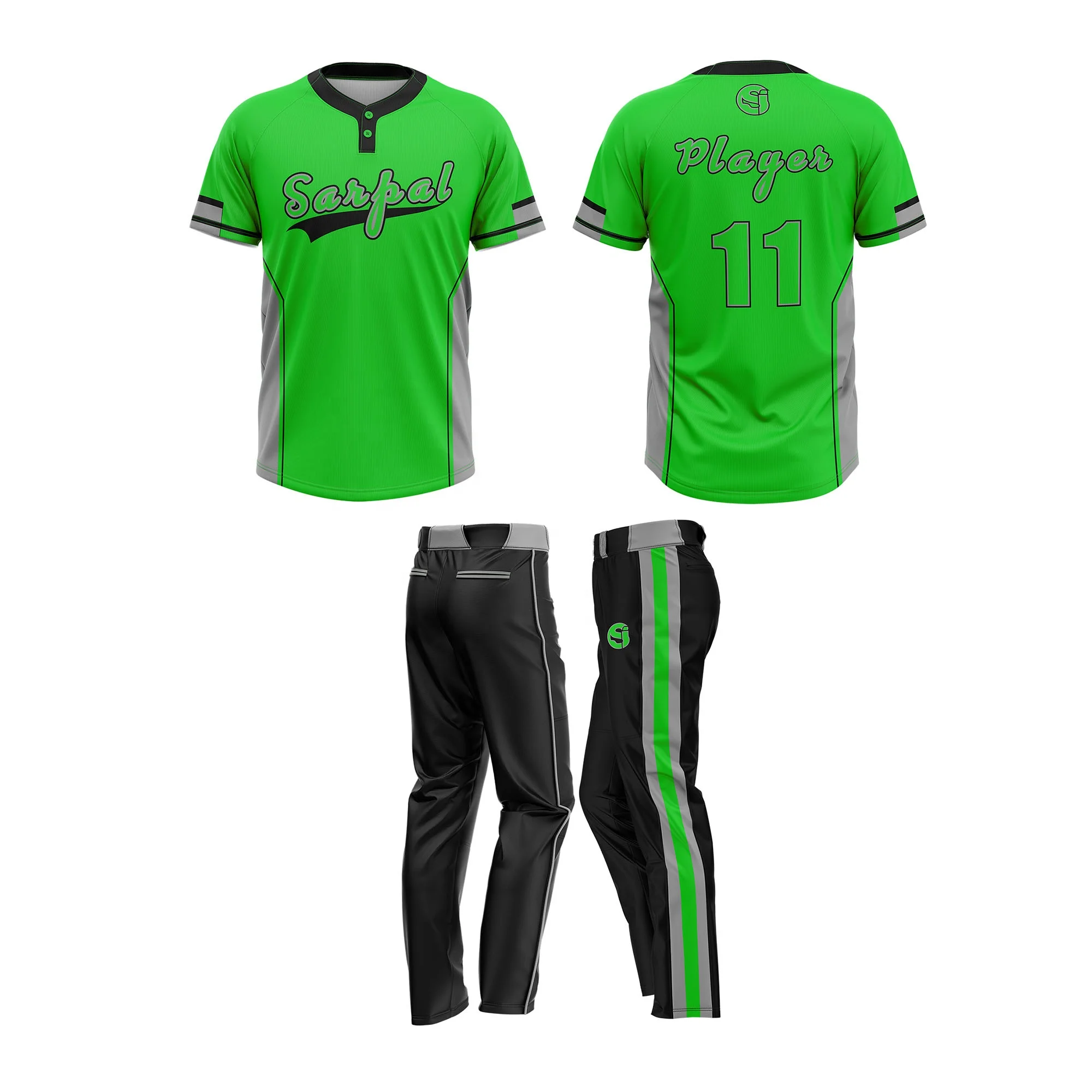 Unisex Professional Custom Made Sportswear Light Weight Two Button Jerseys Baseball Uniform Plus Size Sets