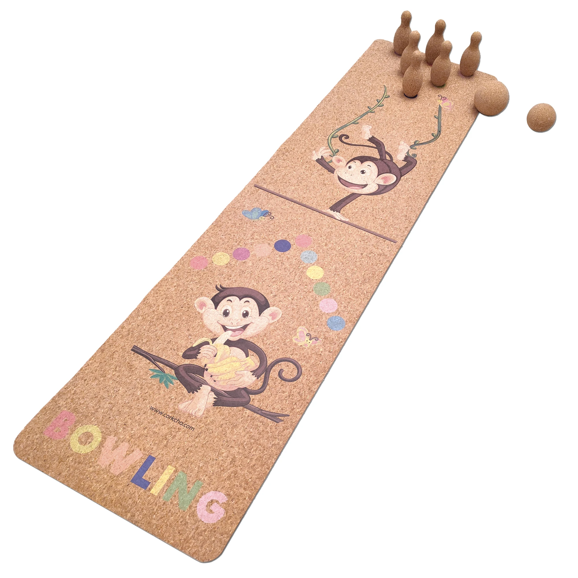 Детский комплект из пробкового боулинга с фирменной подсветкой для персонализации и безопасным для использования натуральным и экологически чистым