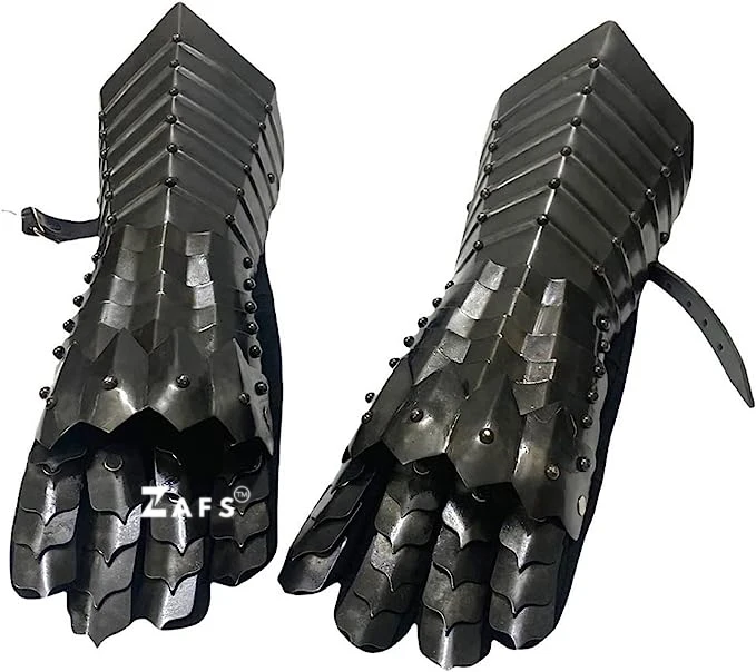 Medieval Blackened Mild Steel Gauntlets with Leather Gloves Cosplay Magnesia Crafts Handmade