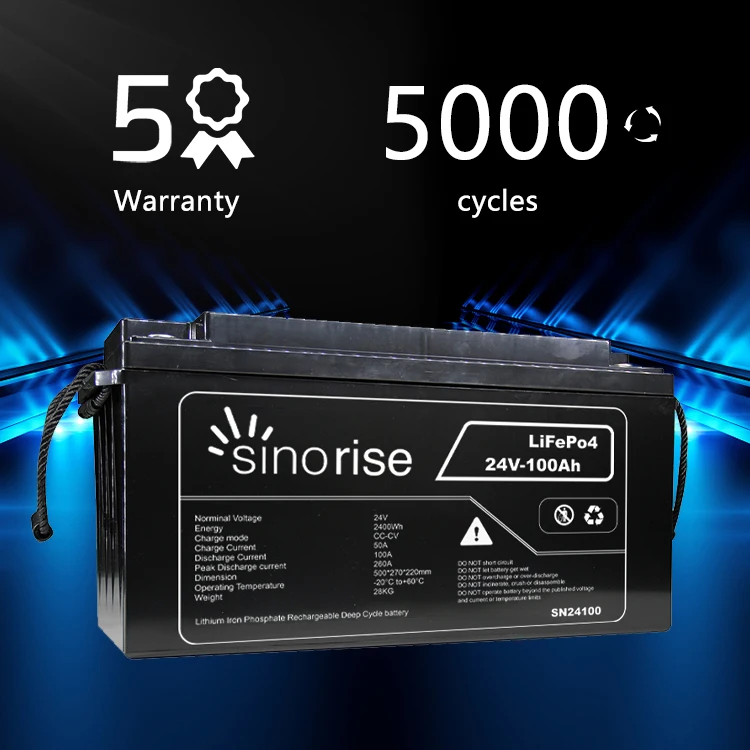 Sinorise 12V 24V 100AH 200AH UPS lipo Lifepo4 deep cycle Lithium ion Battery