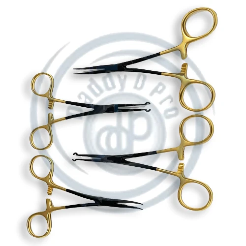 No Scalpel Vasectomy Set w/ Pointed Forceps & Grasping German Stainless Gold Black Needle Holders