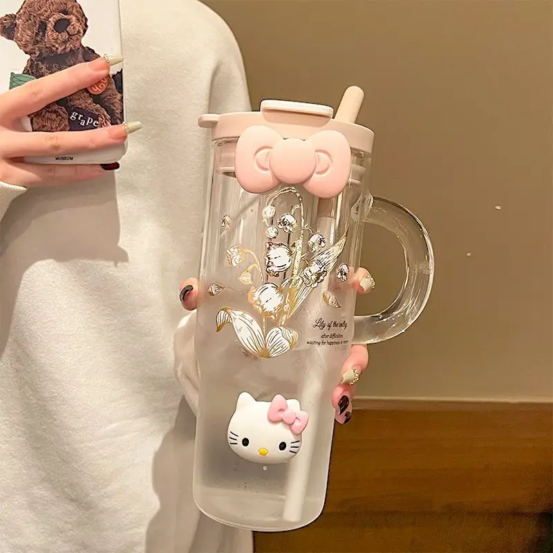 Large Capacity Glass Straw Cup 2024 New Style Office Tea Separation Water Cup