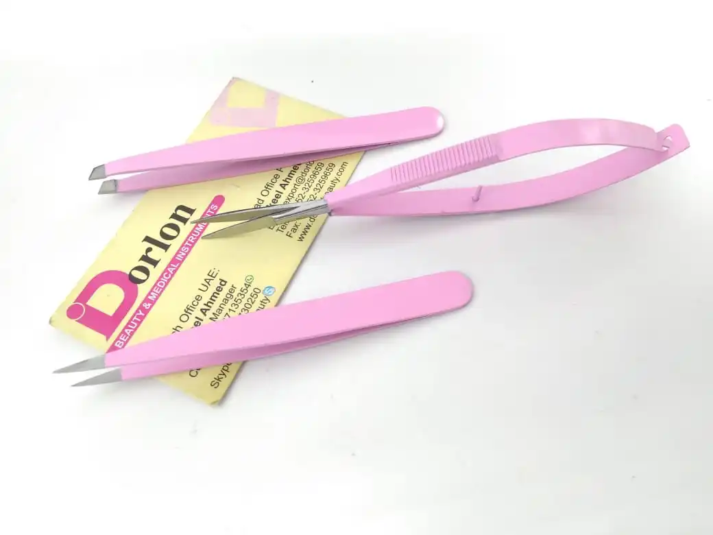 Hot Selling Eyebrow Tweezers Scissors Set With Custom Case Private Label Top Quality Slanted Pointed Tweezers & Spring S