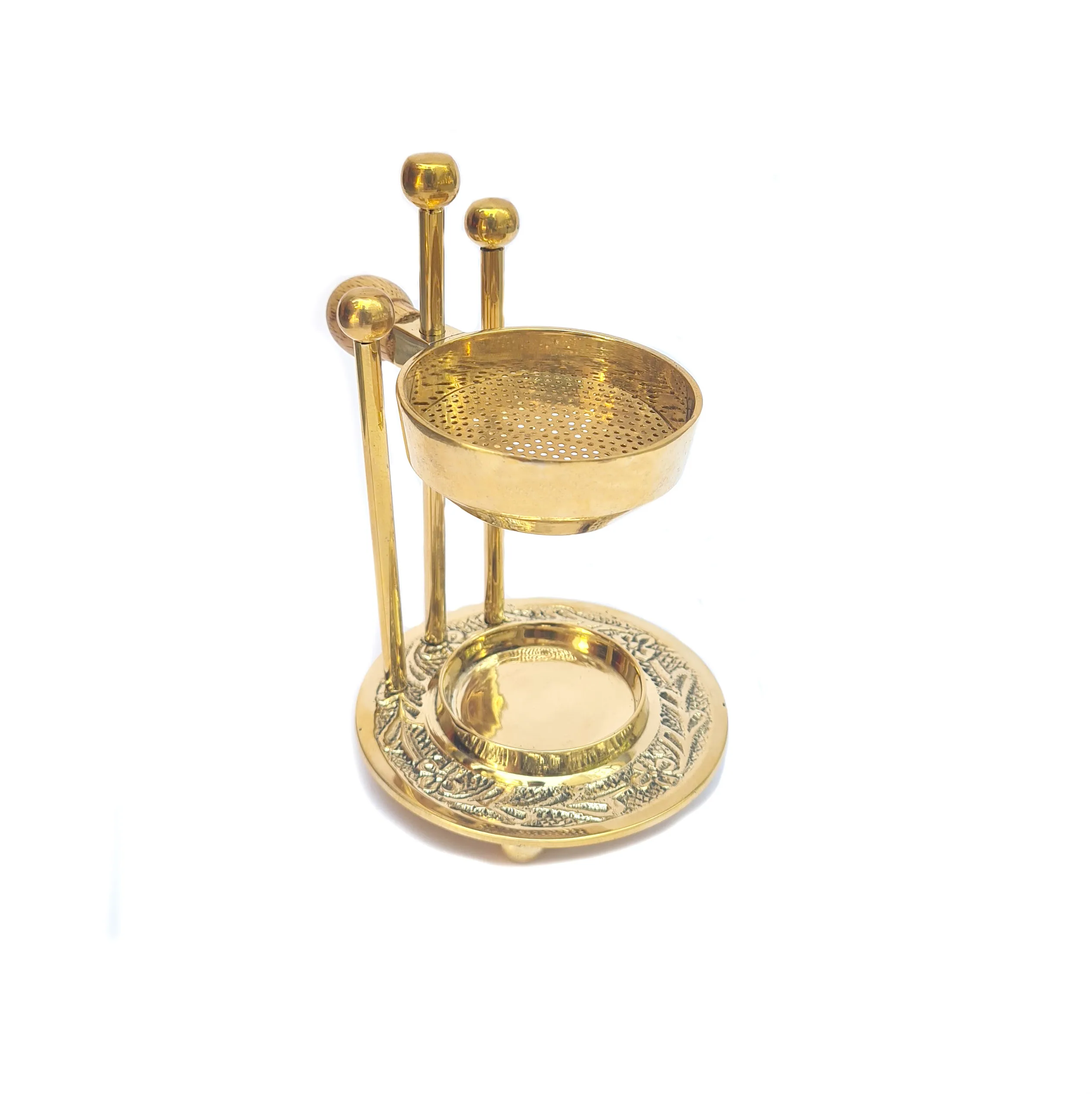 METAL PURE BRASS GOLD COLOR BURNER RESIN CHARCOAL INCENSE HOLDER BURNER WITH WOOD BASE ADJUSTABLE HEIGHT