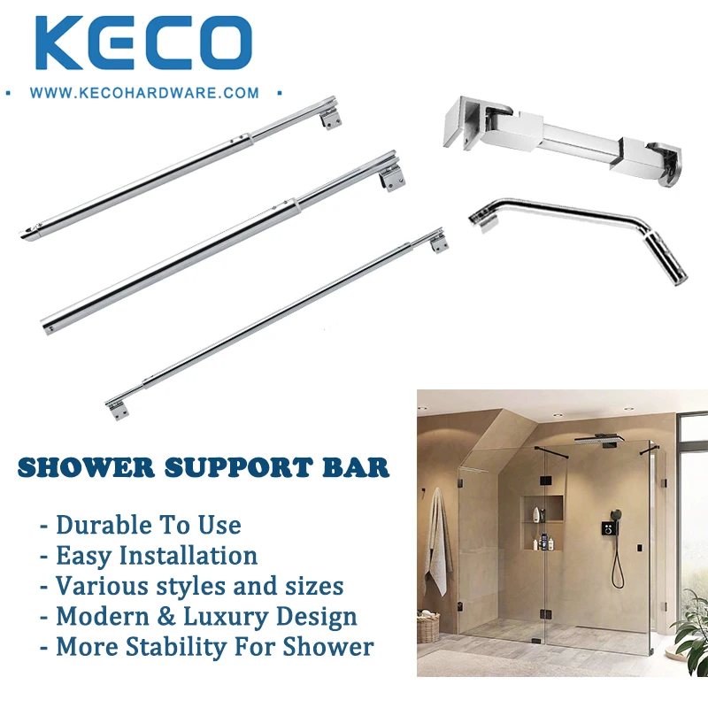 KECO Stainless Steel Bathroom Accessories Shower Bar Glass Door Adjustable Support Rod