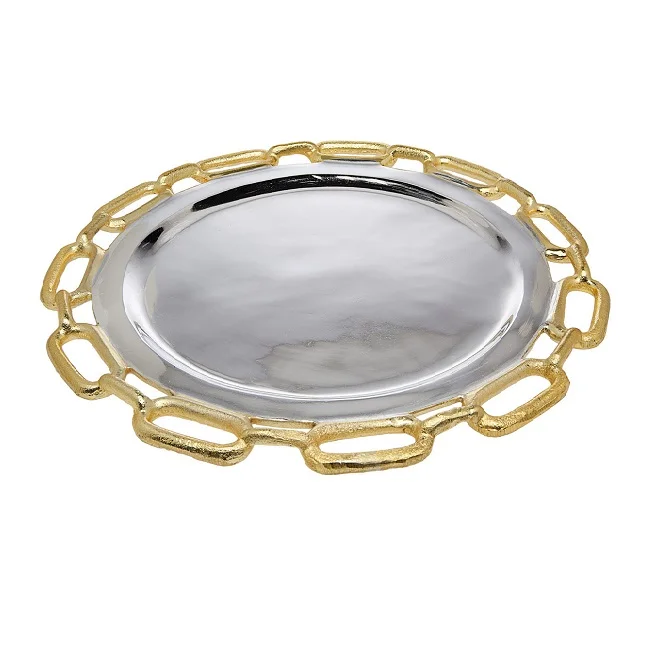 Charger Plates For Wedding Decorate Restaurant Dinner Handmade Eco Friendly Hot sale Nordic White Colour Coated With Golden Leaf