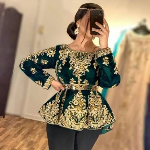 TRADITIONAL ALGERIAN BEAUTIFUL ZARI EMBROIDERY ON JACKET WITH Embellished WITH CRYSTAL GLASS BEADS,STONE,DABKA WORK @ 2023