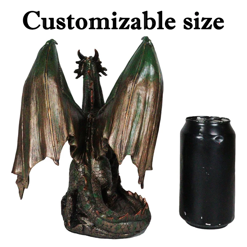 Wholesale handmade animal figurines custom crafted for home decor unique resin bronze dragon standing on rock figurines