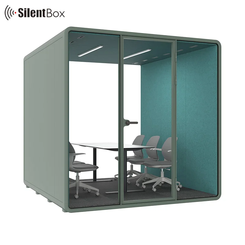 Sound proof office pods dismountable acoustic meeting booth with steel panel tempered glass