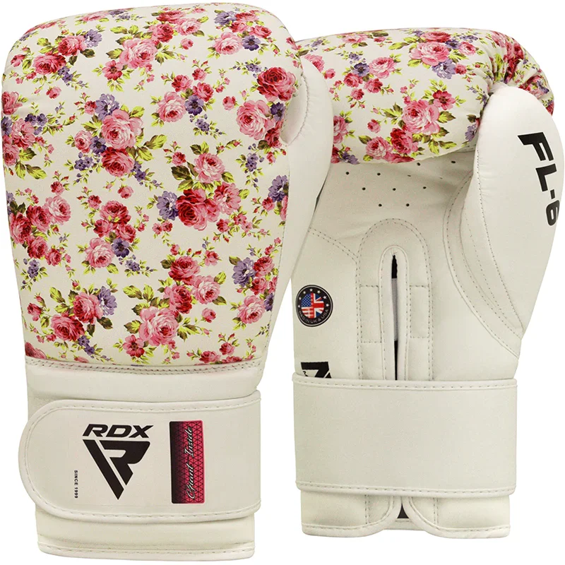 RDX FL6 Floral Boxing Gloves For Women - Ladies White Floral Punching Gloves For Training And Sparring in Multiple Sizes.