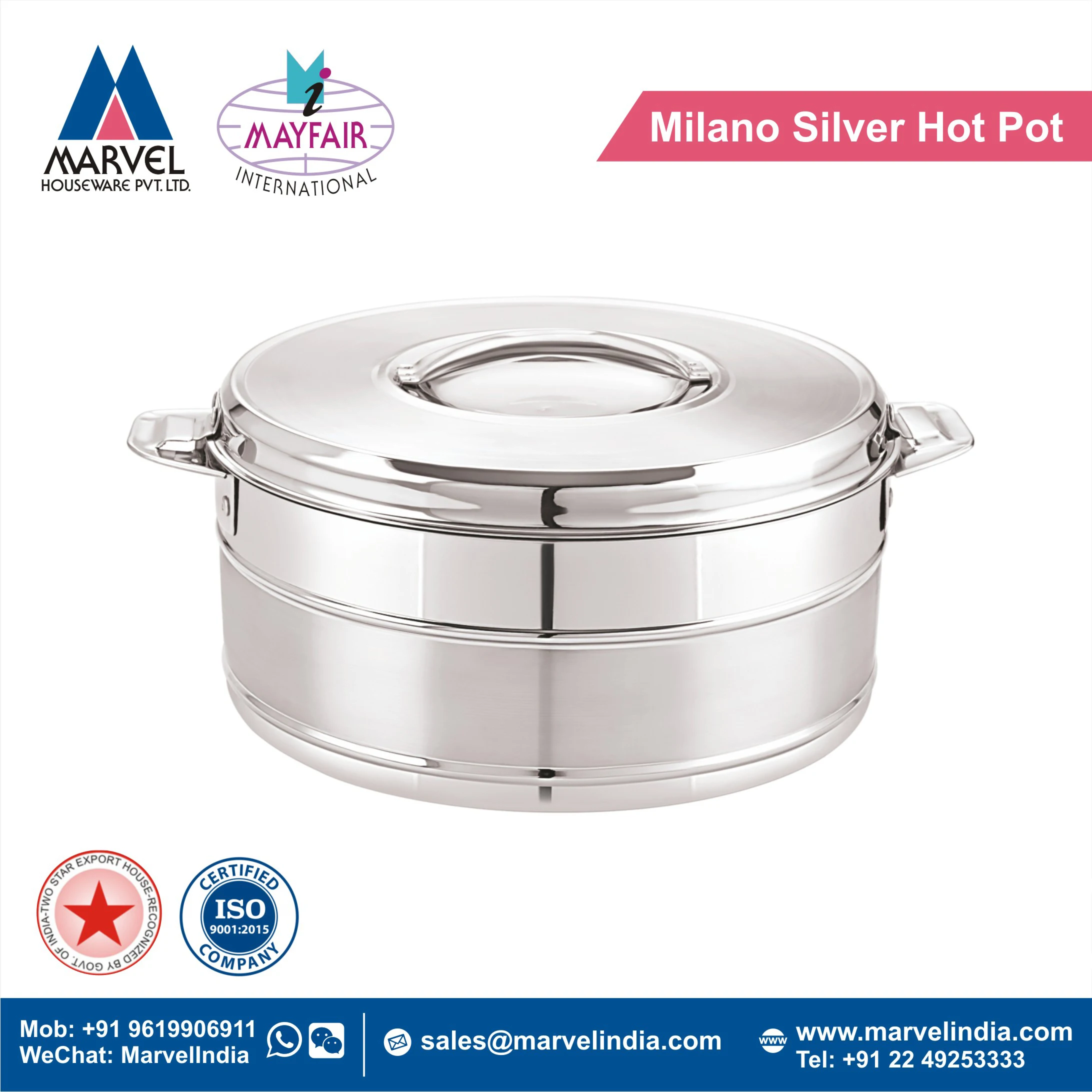 Изолированная кухонная утварь подогреватель пищи из Милана серебристая кастрюля Сделано в Индии