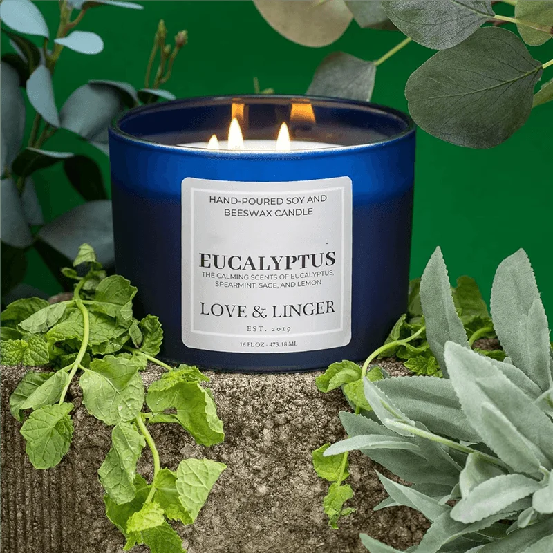 Hot Sale Custom Pillar Unique Wholesale aromatic Soy Wax 3 Wick Scented Candle