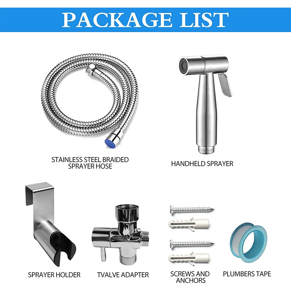 Dual Control Valve Mini Toilet Chrome Bidet Sprayer With Stainless Steel Ultra-slim Fresh Clean Water Sprayer