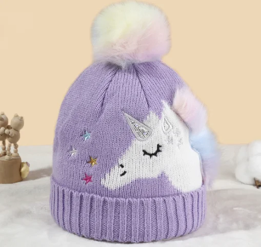 Winter Beanie Cap Cartoon unicorn Knitted Hat for Toddler Boys Girls Cute Warm Kids Crochet Hats