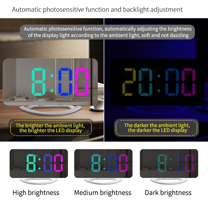 RGB будильник 7-дюймовые цифровые часы с большим дисплеем светодиодные зеркальные 11 цветными режимами 2 порта USB