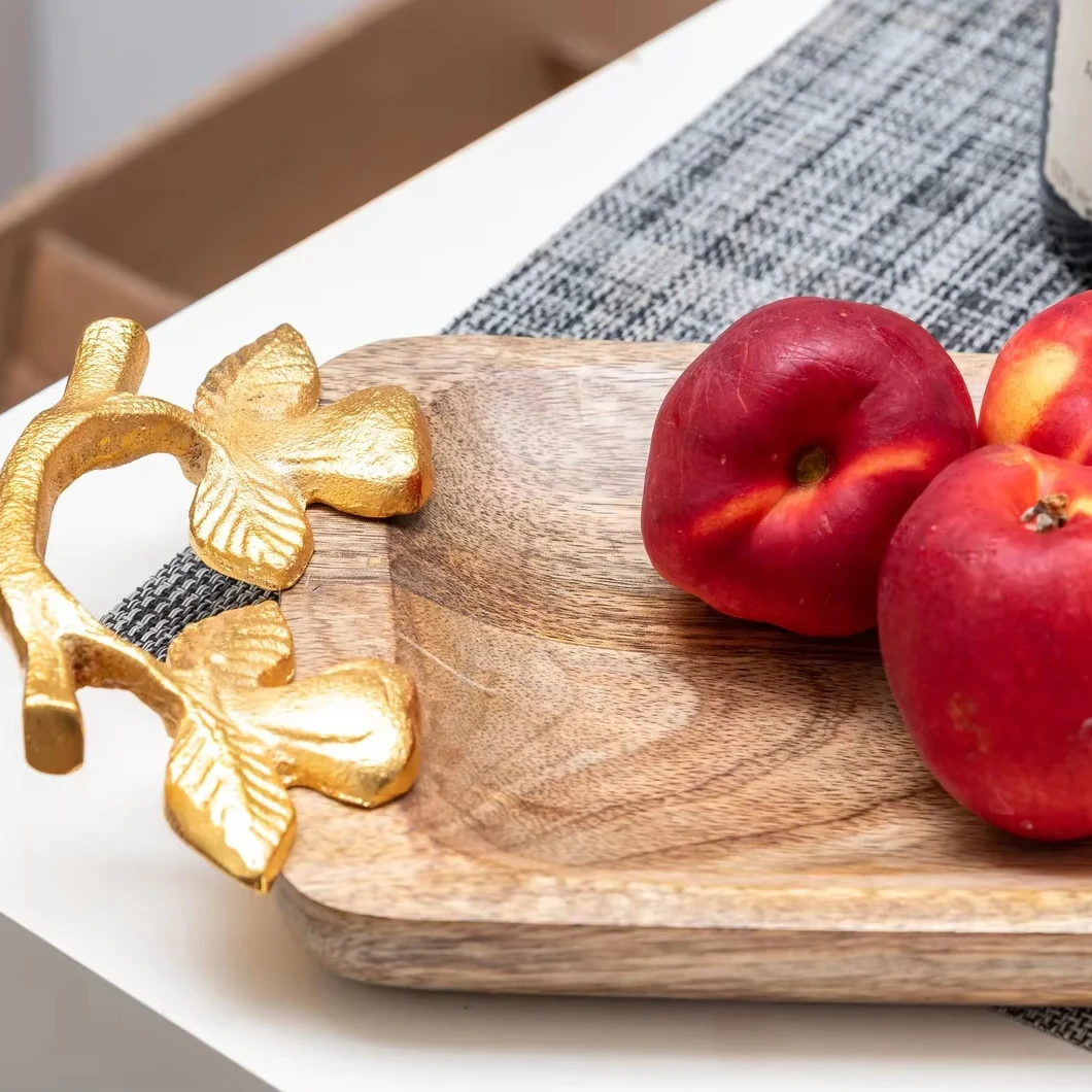 Luxury Golden Handle wooden decorative tray for breakfast in bed low costed by MEHAK IMPEX